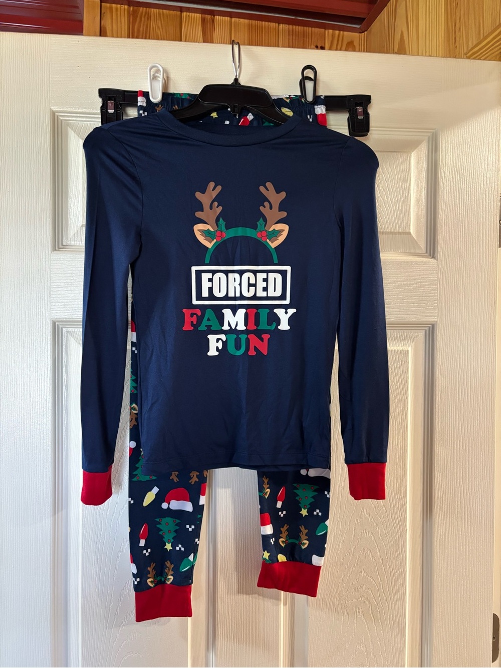 Holiday Time Navy Kids Christmas Pajama Set with Red and Green Accents